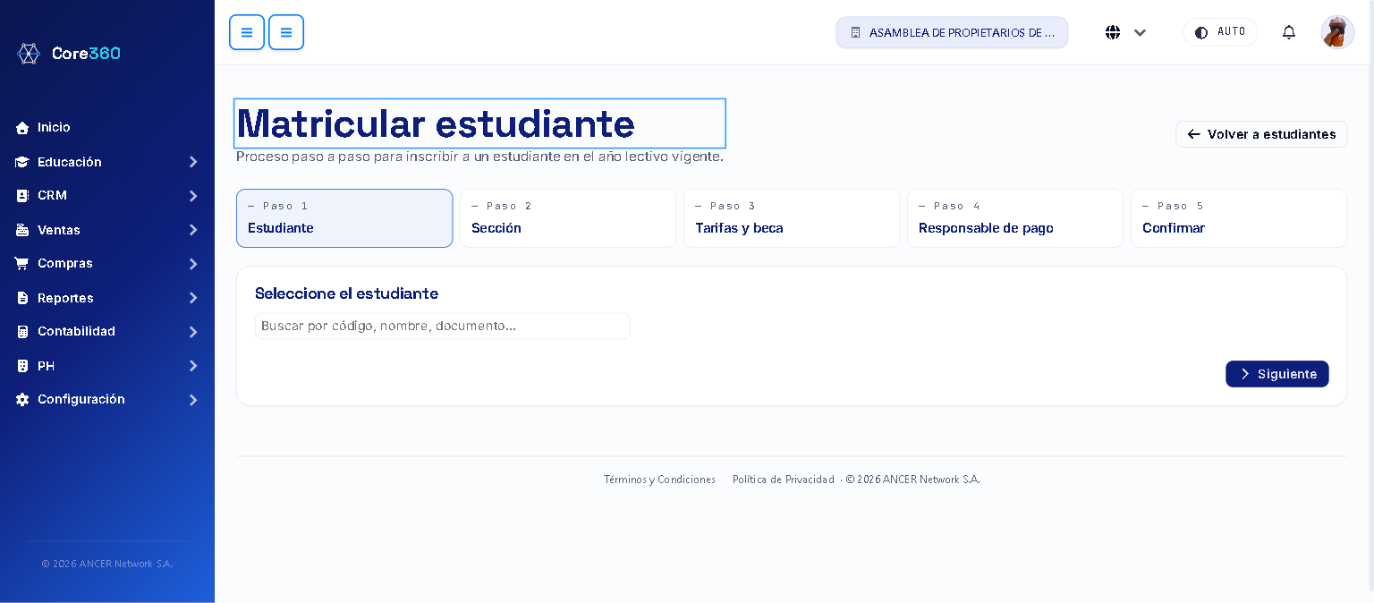 Asistente de matrícula, paso 1