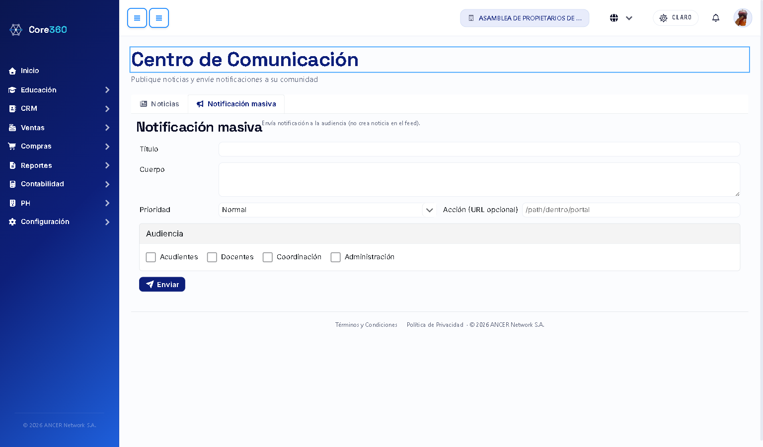 Formulario de notificación masiva