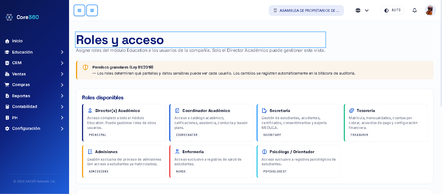 Catálogo de roles disponibles